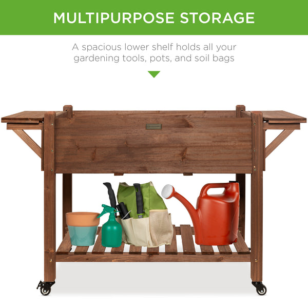 Best Choice Pre-Stained Mobile Raised Garden Bed Elevated Wood Planter Stand 57x20x33in