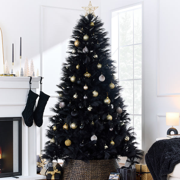 best choice Premium Artificial Black Pampas Christmas Tree w/ Foldable Metal Base