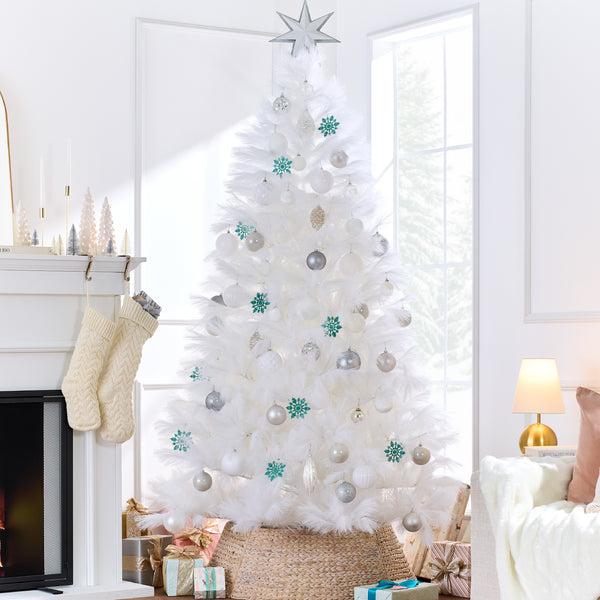best choice Premium Artificial White Pampas Christmas Tree w/ Foldable Metal Base