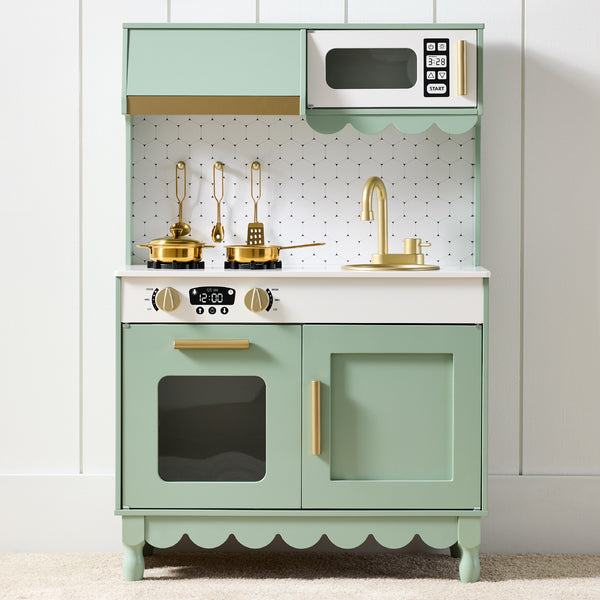 best choice Pretend Play Cottage Kitchen Wooden Toy Set for Kids w/ 5 Accessories