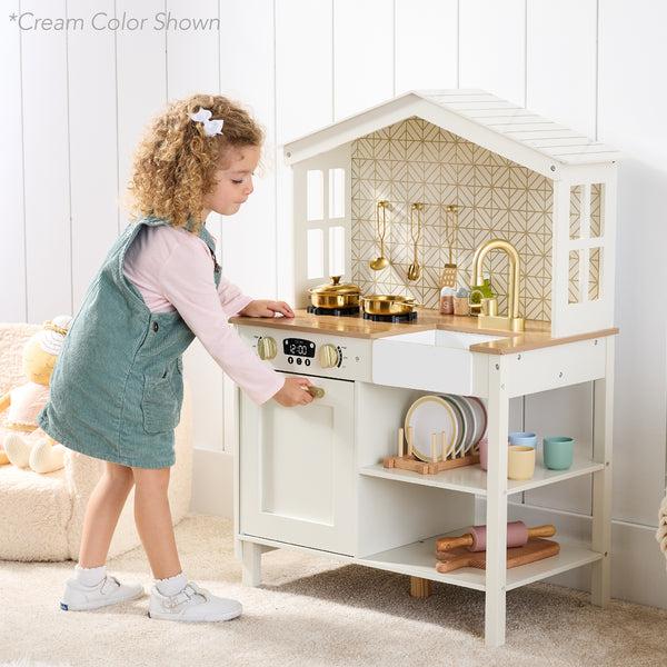 Best Choice Pretend Play Wooden Farmhouse Kitchen Set W/ Storage 5 Accessories
