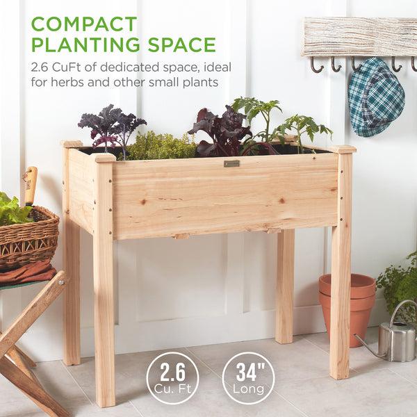Best Choice Raised Garden Bed Elevated Wood Planter Box Stand W/ Bed Liner - 34x18x30in