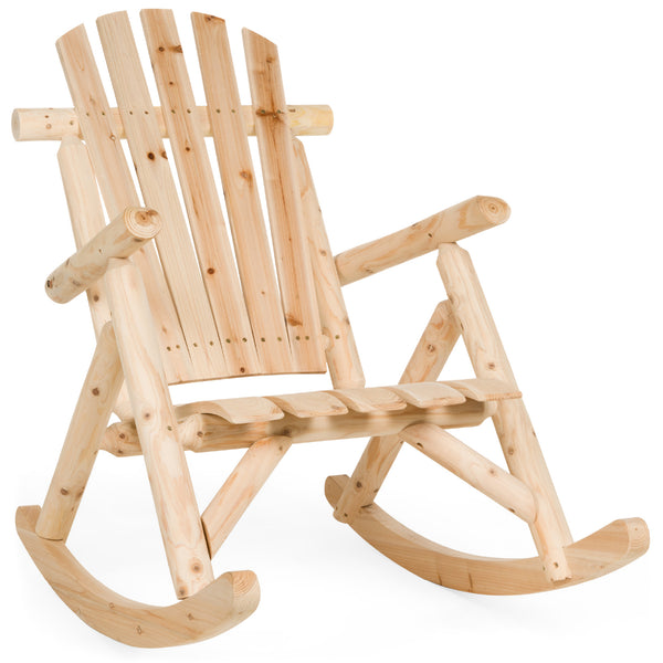 best choice Rocking Wood Adirondack Chair Accent Furniture w/ Natural Finish