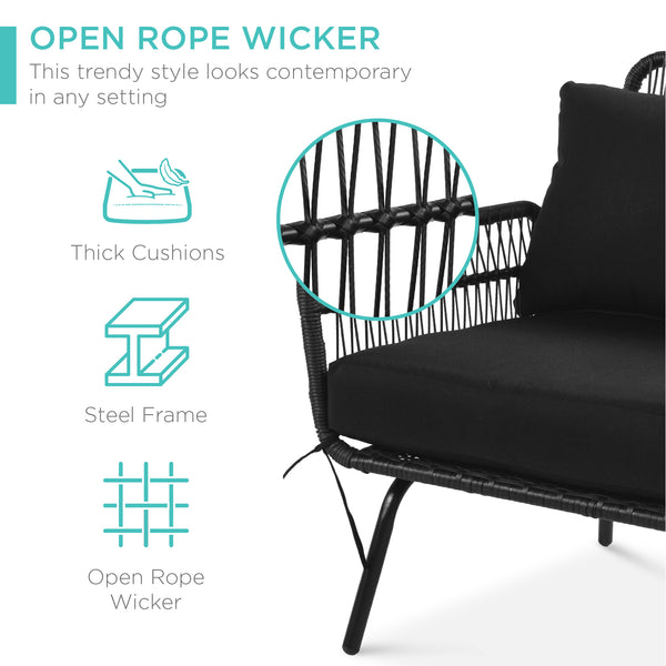 Best Choice Rope Woven Sectional L-Shape Sofa Set W/ Detachable Lounger Table