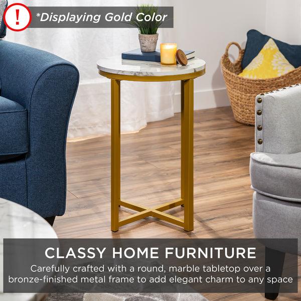 Best Choice Round Coffee Side Table W/ Faux Marble Top Metal Frame - 16in