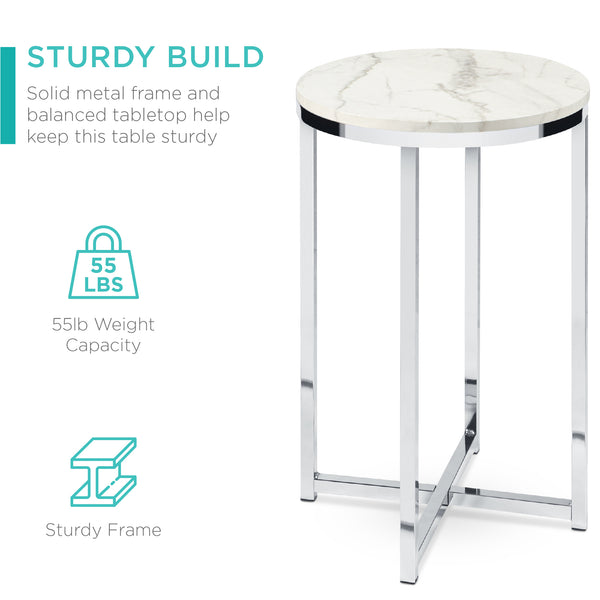 Best Choice Round Coffee Side Table W/ Faux Marble Top Metal Frame - 16in