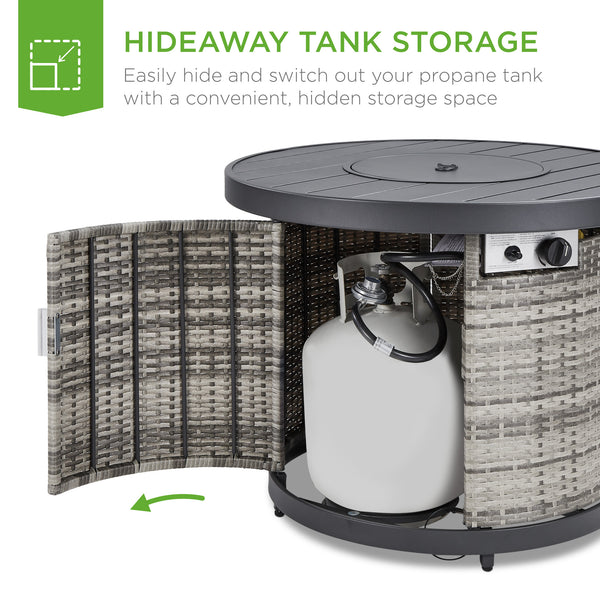 Best Choice Round Fire Pit Table 50 000 BTU Outdoor Wicker Firepit W/ Cover - 32in