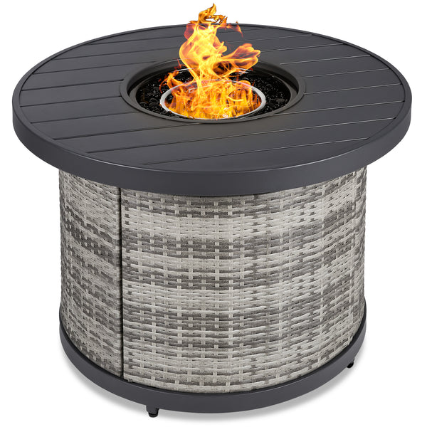 best choice Round Fire Pit Table 50 000 BTU Outdoor Wicker Firepit w/ Cover - 32in