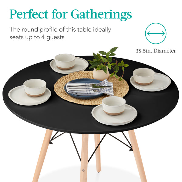 Best Choice Round Mid-Century Modern Dining Table W/ Beech Wood Legs- 35.5in