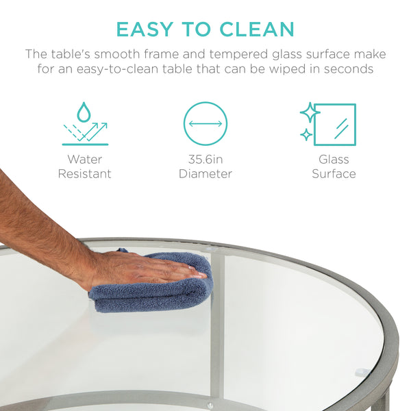 Best Choice Round Tempered Glass Coffee Table W/ Steel Frame - 36in