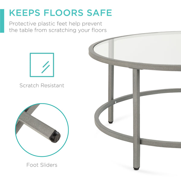 Best Choice Round Tempered Glass Coffee Table W/ Steel Frame - 36in