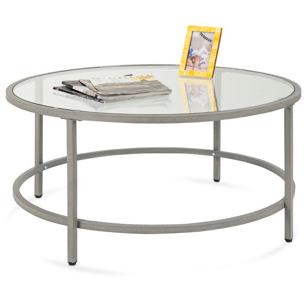 best choice Round Tempered Glass Coffee Table w/ Steel Frame - 36in