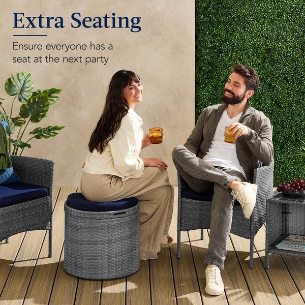 Best Choice Round Wicker Ottoman Multipurpose Furniture W/ Removable Cushion