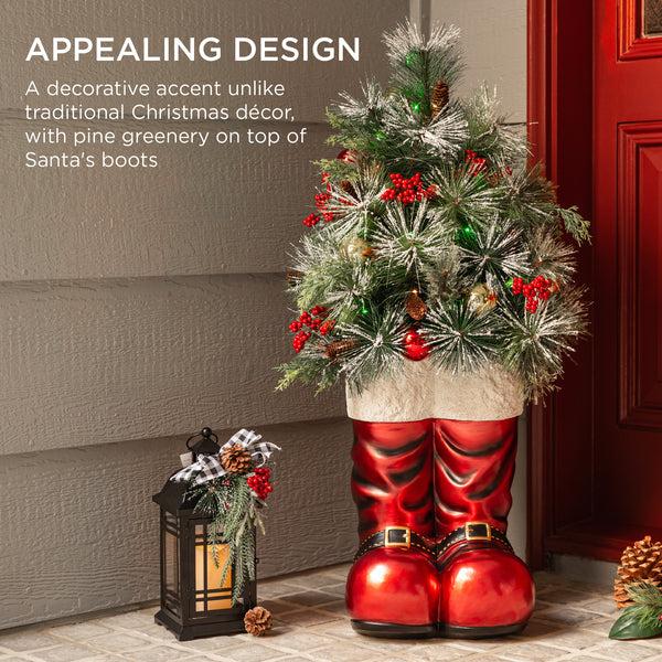 Best Choice Santa Boots W/ Pre-Decorated Christmas Greenery Lights - 40in