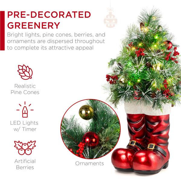 Best Choice Santa Boots W/ Pre-Decorated Christmas Greenery Lights - 40in