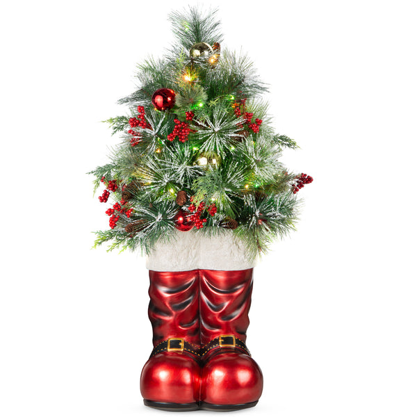 best choice Santa Boots w/ Pre-Decorated Christmas Greenery Lights - 40in