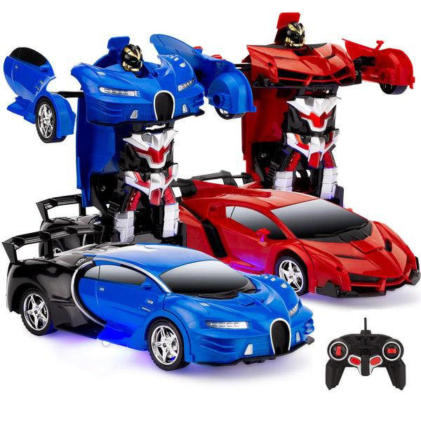 best choice Set of 2 1/18 Scale RC Remote Control Transforming Robot Car Toys
