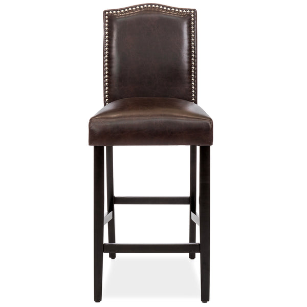Best Choice Set Of 2 30in Faux Leather Counter Height Bar Stools W/ Studded Trim Back