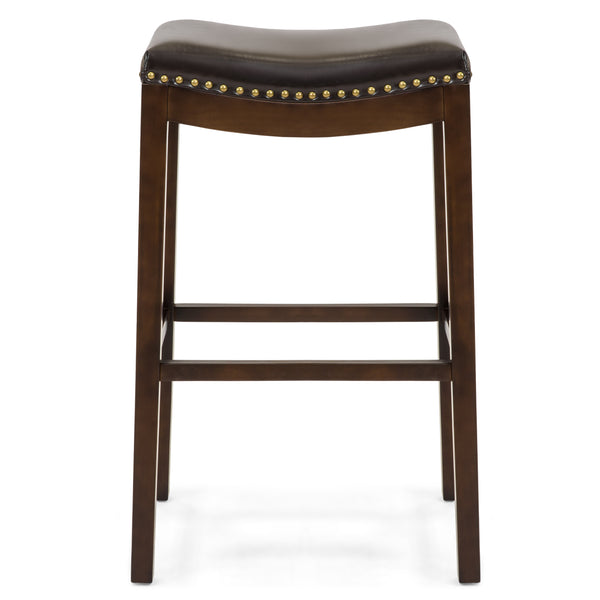 Best Choice Set Of 2 31in Backless Bar Stool Accent Chairs W/ Faux Leather Brass Studs