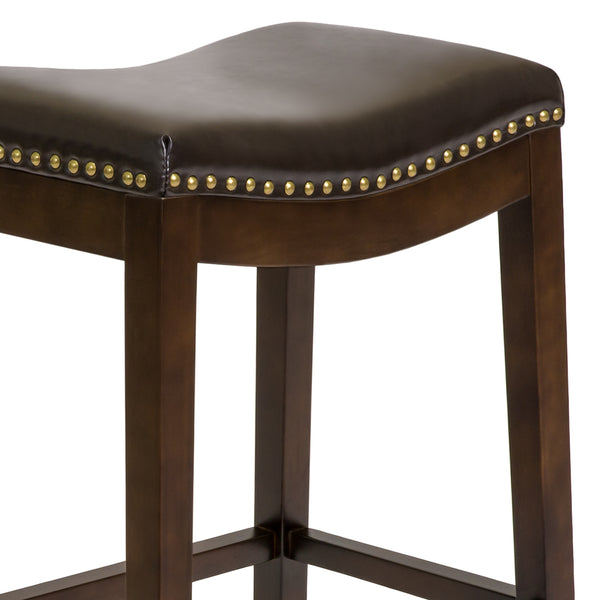 Best Choice Set Of 2 31in Backless Bar Stool Accent Chairs W/ Faux Leather Brass Studs