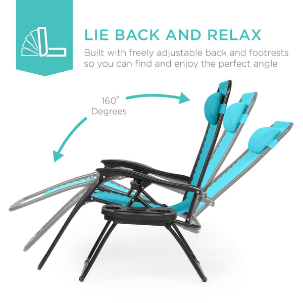 best Choice Set Of 2 Adjustable Zero Gravity Patio Chair Recliners W/ Cup Holders