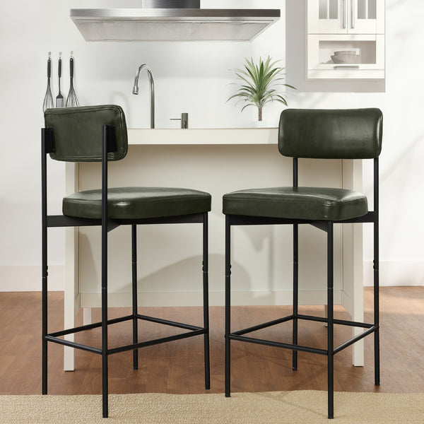 Best Choice Set Of 2 Armless Counter Height Bar Stools Modern PU Faux Leather Stools