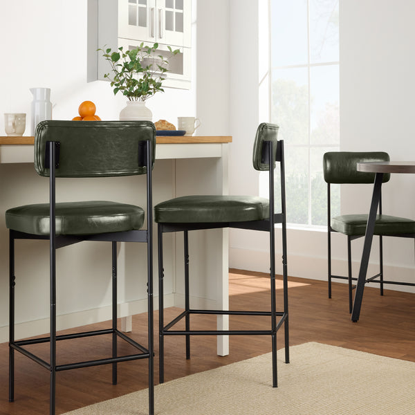 Best Choice Set Of 2 Armless Counter Height Bar Stools Modern PU Faux Leather Stools