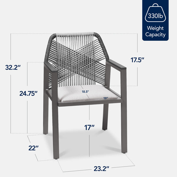 Best Choice Set Of 2 Indoor/Outdoor Aluminum Dining Chairs With Arms All-Weather Rope