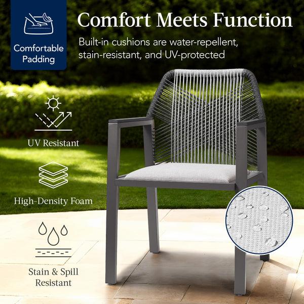 Best Choice Set Of 2 Indoor/Outdoor Aluminum Dining Chairs With Arms All-Weather Rope