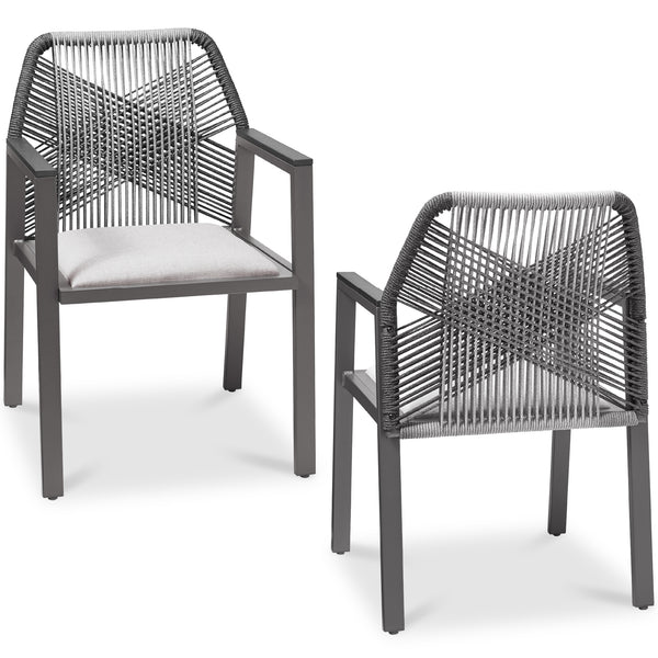 best choice Set of 2 Indoor/Outdoor Aluminum Dining Chairs with Arms All-Weather Rope