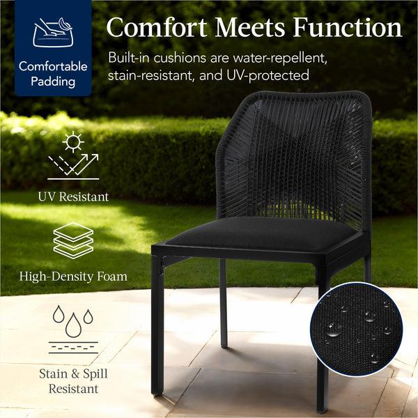 Best Choice Set Of 2 Indoor/Outdoor Aluminum Side Dining Chairs W/ All-Weather Rope