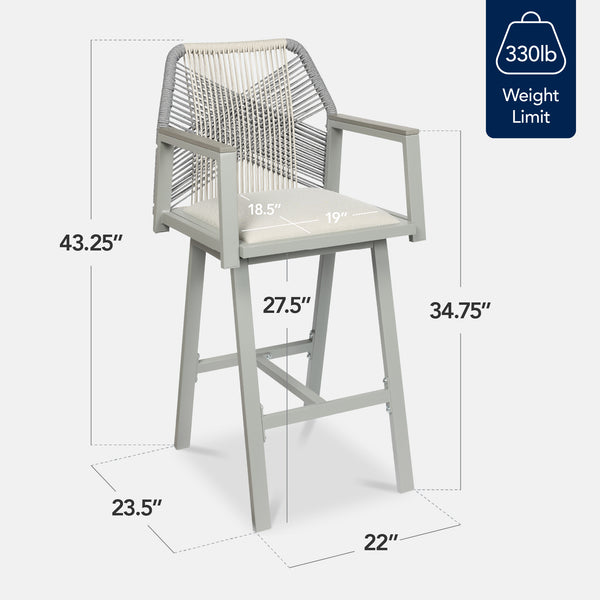 Best Choice Set Of 2 Indoor/Outdoor Aluminum Swivel Barstools With Arms All-Weather Rope
