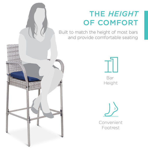 Best Choice Set Of 2 Indoor Outdoor Wicker Bar Stools W/ Cushion Footrests Armrests