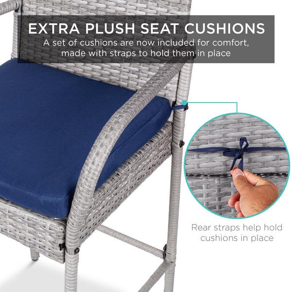 Best Choice Set Of 2 Indoor Outdoor Wicker Bar Stools W/ Cushion Footrests Armrests