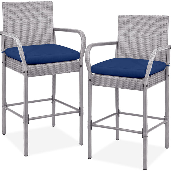 best choice Set of 2 Indoor Outdoor Wicker Bar Stools w/ Cushion Footrests Armrests