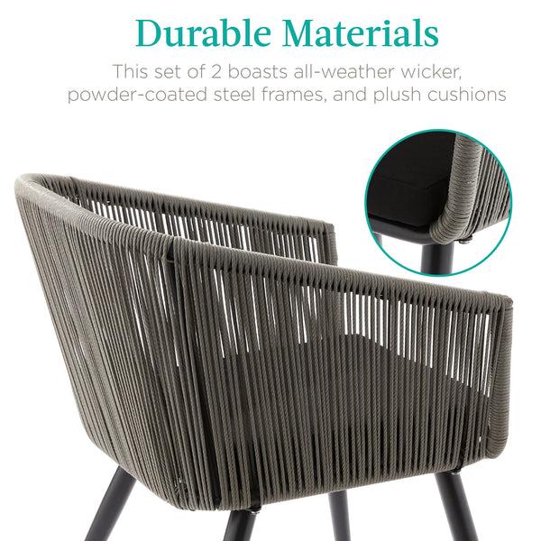 Best Choice Set Of 2 Indoor Outdoor Woven Wicker Patio Dining Chairs 250lb Capacity