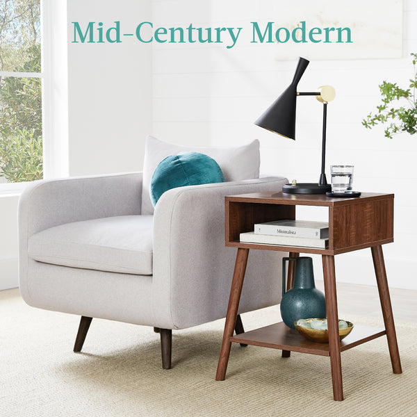 Best Choice Set Of 2 Mid-Century Modern End Tables W/ Cubby Shelf