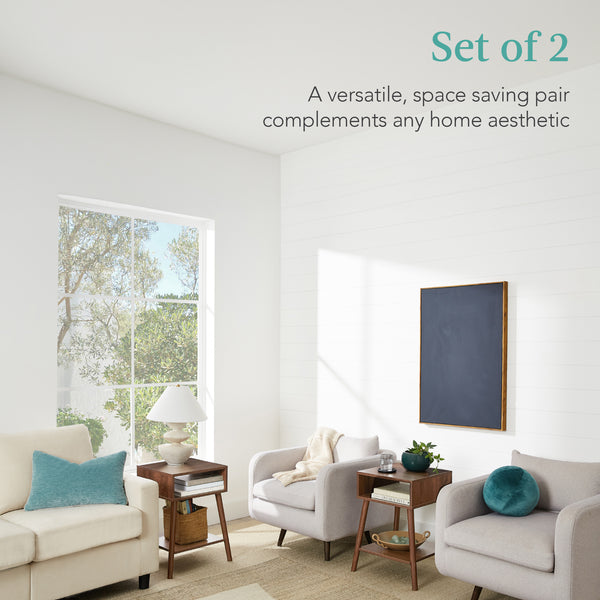Best Choice Set Of 2 Mid-Century Modern End Tables W/ Cubby Shelf