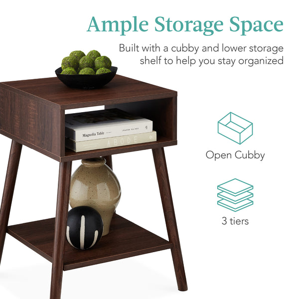 Best Choice Set Of 2 Mid-Century Modern End Tables W/ Cubby Shelf