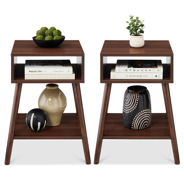 best choice Set of 2 Mid-Century Modern End Tables w/ Cubby Shelf
