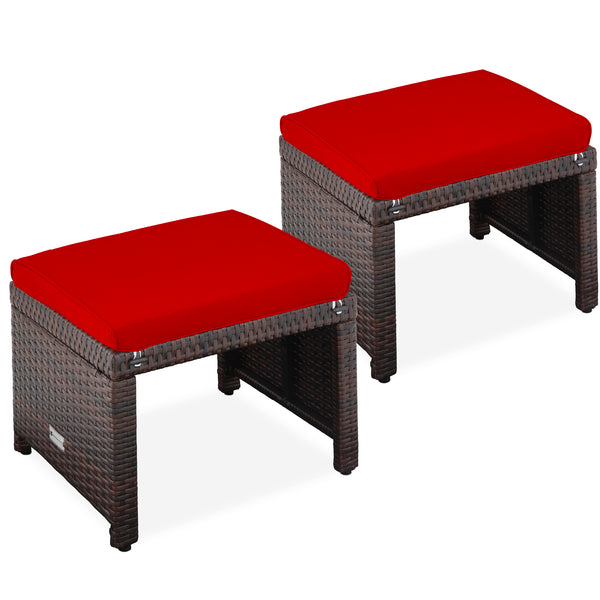 best choice Set of 2 Multipurpose Wicker Ottomans w/ Removable Cushions Steel Frame