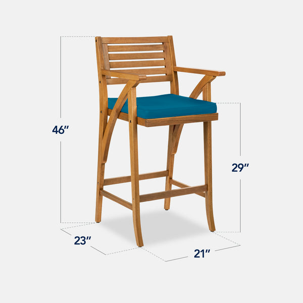 Best Choice Set Of 2 Outdoor Acacia Wood Bar Stools Chairs W/ Weather-Resistant Cushions