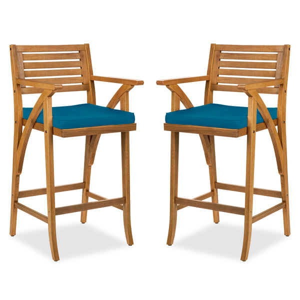 best choice Set of 2 Outdoor Acacia Wood Bar Stools Chairs w/ Weather-Resistant Cushions