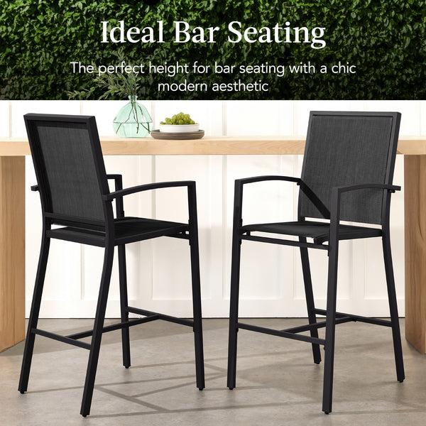 Best Choice Set Of 2 Outdoor Barstools Patio Chairs W/ Footrests All-Weather Mesh