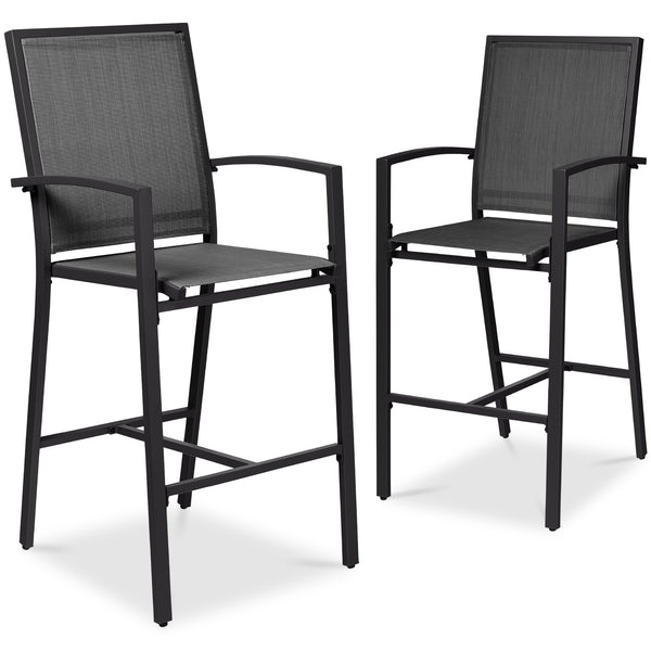 best choice Set of 2 Outdoor Barstools Patio Chairs w/ Footrests All-Weather Mesh