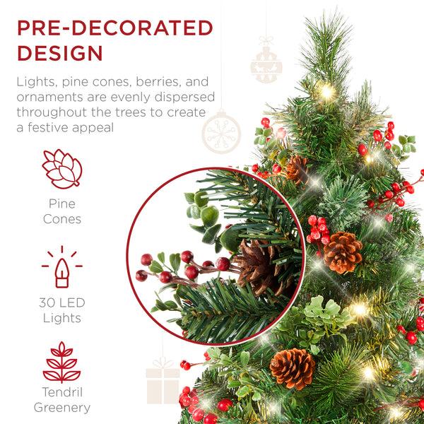 Best Choice Set Of 2 Pre-Lit Pathway Christmas Trees W/ Pine Cones Timer - 24.5in