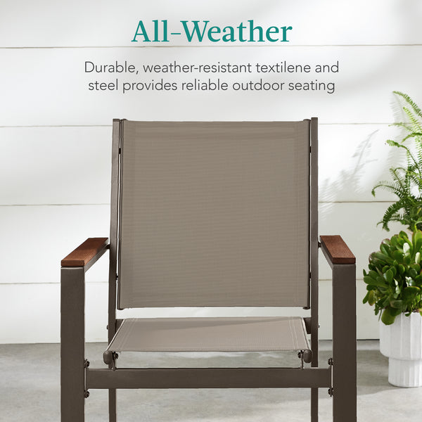 Best Choice Set Of 2 Stackable Textilene Chairs W/ Armrests Dining Accent Furniture