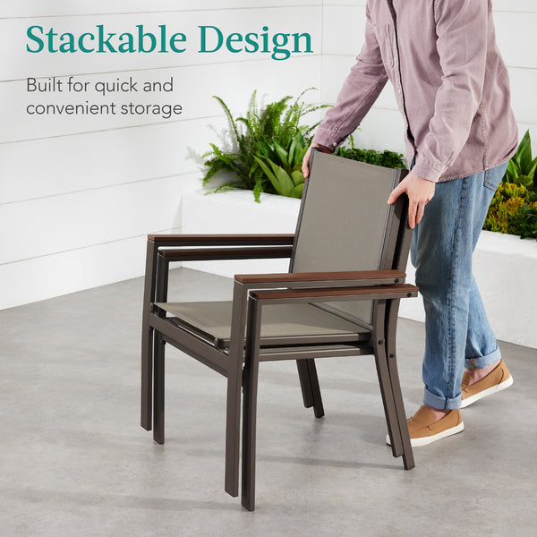 Best Choice Set Of 2 Stackable Textilene Chairs W/ Armrests Dining Accent Furniture