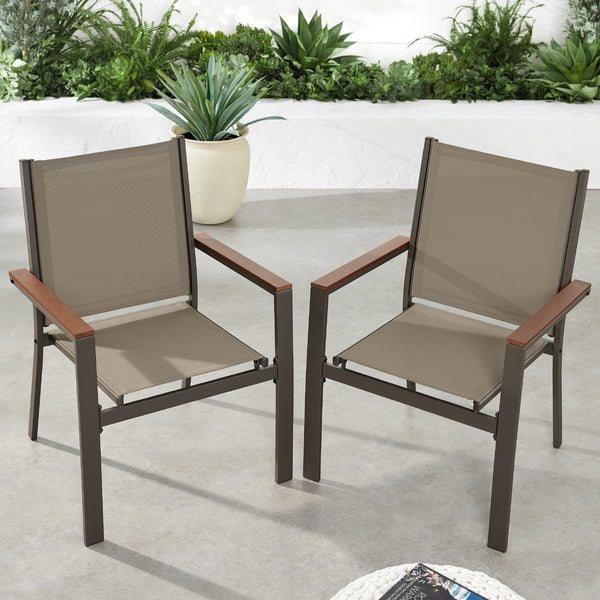 best choice Set of 2 Stackable Textilene Chairs w/ Armrests Dining Accent Furniture