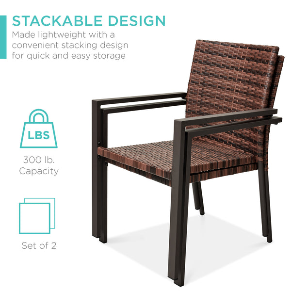 Best Choice Set Of 2 Stackable Wicker Chairs W/ Armrests Steel Accent Furniture
